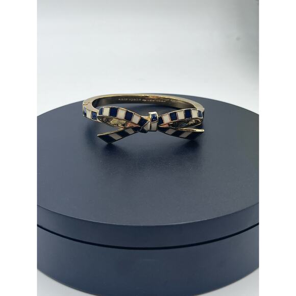 Kate Spade New York Blue White Striped Ribbon Bow Nautical Bangle Bracelet - Picture 8 of 8